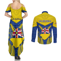 Niue Constitution Day Couples Matching Summer Maxi Dress and Long Sleeve Button Shirts Coat Of Arms Niuean Hiapo Pattern LT05 - Polynesian Pride
