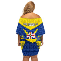 Niue Constitution Day Off Shoulder Short Dress Coat Of Arms Niuean Hiapo Pattern LT05 - Polynesian Pride