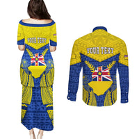 Personalized Niue Constitution Day Couples Matching Puletasi Dress and Long Sleeve Button Shirts Coat Of Arms Niuean Hiapo Pattern LT05 - Polynesian Pride