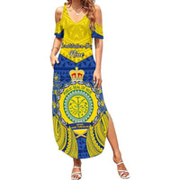 Personalized Niue Constitution Day Summer Maxi Dress Coat Of Arms Niuean Hiapo Pattern LT05 Women Yellow - Polynesian Pride