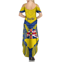 Personalized Niue Constitution Day Summer Maxi Dress Coat Of Arms Niuean Hiapo Pattern LT05 - Polynesian Pride