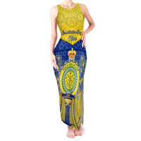 Personalized Niue Constitution Day Tank Maxi Dress Coat Of Arms Niuean Hiapo Pattern LT05 Women Yellow - Polynesian Pride
