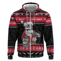 New Zealand Santa Tiki Christmas Zip Hoodie Meri Kirihimete