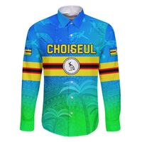 Personalised Solomon Islands Choiseul Province Day Family Matching Puletasi Dress and Hawaiian Shirt Sea Turtle Tribal Pattern LT05 Dad's Shirt - Long Sleeve Blue - Polynesian Pride