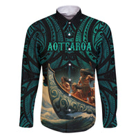 Personalised New Zealand Tamaki Herenga Waka Festival Family Matching Mermaid Dress and Hawaiian Shirt Maori Pattern LT05 Dad's Shirt - Long Sleeve Dark Turquoise - Polynesian Pride