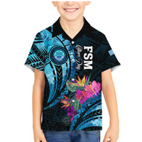 Personalised FSM Culture Day Family Matching Mermaid Dress and Hawaiian Shirt Tropical Flowers Tribal Pattern LT05 Son's Shirt Blue - Polynesian Pride