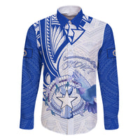 Personalised Northern Mariana Islands Commonwealth Day Family Matching Mermaid Dress and Hawaiian Shirt Simple Style LT05 Dad's Shirt - Long Sleeve Blue - Polynesian Pride