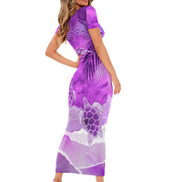 Personalised Pasifika Festival Short Sleeve Bodycon Dress Violet Tropical Turtle LT05 - Polynesian Pride