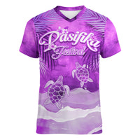 Personalised Pasifika Festival Women V Neck T Shirt Violet Tropical Turtle LT05 Female Violet - Polynesian Pride