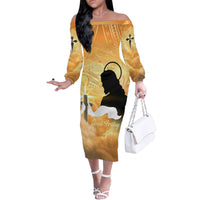 Happy Good Friday Family Matching Off Shoulder Long Sleeve Dress and Hawaiian Shirt God Will Bless You LT05 Mom's Dress Gold - Polynesian Pride