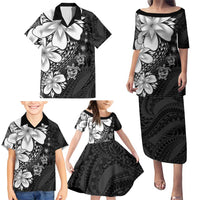 Polynesia Romantic Valentine Family Matching Puletasi and Hawaiian Shirt Sea Turtle Couple With Black Plumeria