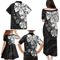 Polynesia Romantic Valentine Family Matching Puletasi and Hawaiian Shirt Sea Turtle Couple With Black Plumeria