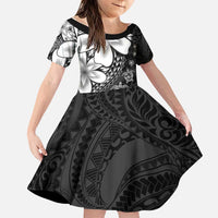 Polynesia Romantic Valentine Family Matching Short Sleeve Bodycon Dress and Hawaiian Shirt Sea Turtle Couple With Black Plumeria