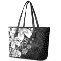 Polynesia Romantic Valentine Leather Tote Bag Sea Turtle Couple With Black Plumeria LT05 - Polynesian Pride