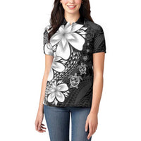 Polynesia Romantic Valentine Women Polo Shirt Sea Turtle Couple With Black Plumeria