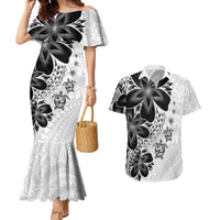 Polynesia Romantic Valentine Couples Matching Mermaid Dress and Hawaiian Shirt Sea Turtle Couple With White Plumeria LT05 White - Polynesian Pride