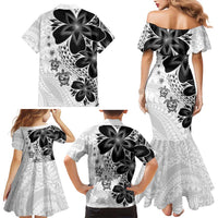 Polynesia Romantic Valentine Family Matching Mermaid Dress and Hawaiian Shirt Sea Turtle Couple With White Plumeria