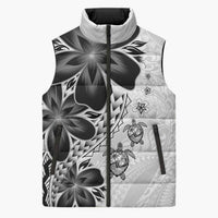 Polynesia Romantic Valentine Sleeveless Puffer Jacket Sea Turtle Couple With White Plumeria
