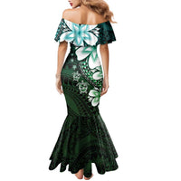 Polynesia Romantic Valentine Family Matching Mermaid Dress and Hawaiian Shirt Sea Turtle Couple With Aqua Gradient Plumeria