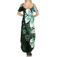 Polynesia Romantic Valentine Family Matching Summer Maxi Dress and Hawaiian Shirt Sea Turtle Couple With Aqua Gradient Plumeria
