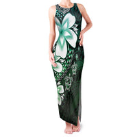 Polynesia Romantic Valentine Family Matching Tank Maxi Dress and Hawaiian Shirt Sea Turtle Couple With Aqua Gradient Plumeria