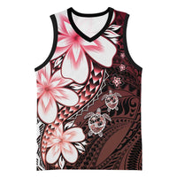 Polynesia Romantic Valentine Basketball Jersey Sea Turtle Couple With Red Gradient Plumeria LT05 Unisex Red - Polynesian Pride