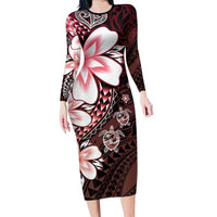Polynesia Romantic Valentine Family Matching Long Sleeve Bodycon Dress and Hawaiian Shirt Sea Turtle Couple With Red Gradient Plumeria