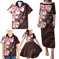 Polynesia Romantic Valentine Family Matching Puletasi and Hawaiian Shirt Sea Turtle Couple With Red Gradient Plumeria