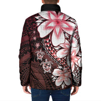 Polynesia Romantic Valentine Padded Jacket Sea Turtle Couple With Red Gradient Plumeria