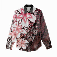 Polynesia Romantic Valentine Women Casual Shirt Sea Turtle Couple With Red Gradient Plumeria