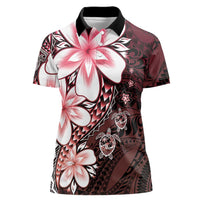 Polynesia Romantic Valentine Women Polo Shirt Sea Turtle Couple With Red Gradient Plumeria