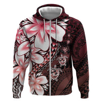 Polynesia Romantic Valentine Zip Hoodie Sea Turtle Couple With Red Gradient Plumeria LT05 Zip Hoodie Red - Polynesian Pride