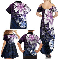 Polynesia Romantic Valentine Family Matching Summer Maxi Dress and Hawaiian Shirt Sea Turtle Couple With Purple Gradient Plumeria