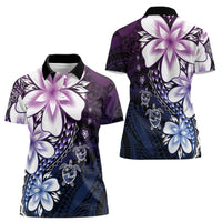 Polynesia Romantic Valentine Women Polo Shirt Sea Turtle Couple With Purple Gradient Plumeria