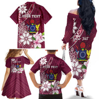 Personalised Cook Island Mangaia Gospel Day Family Matching Off The Shoulder Long Sleeve Dress and Hawaiian Shirt Floral Tribal Pattern