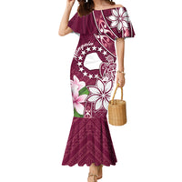Personalised Cook Island Mangaia Gospel Day Mermaid Dress Floral Tribal Pattern LT05 Women Maroon - Polynesian Pride