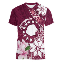 Personalised Cook Island Mangaia Gospel Day Women V-Neck T-Shirt Floral Tribal Pattern