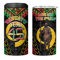 Vanuatu 45th Anniversary Independence Day 4 in 1 Can Cooler Tumbler Melanesian Warrior With Sand Drawing Pattern LT05