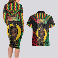 Vanuatu 46th Anniversary Independence Day Couples Matching Long Sleeve Bodycon Dress and Hawaiian Shirt Melanesian Warrior With Sand Drawing Pattern LT05 - Polynesian Pride