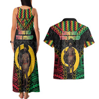 Vanuatu 46th Anniversary Independence Day Couples Matching Tank Maxi Dress and Hawaiian Shirt Melanesian Warrior With Sand Drawing Pattern LT05 - Polynesian Pride