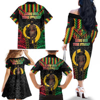 Vanuatu 46th Anniversary Independence Day Family Matching Off The Shoulder Long Sleeve Dress and Hawaiian Shirt Melanesian Warrior With Sand Drawing Pattern LT05 - Polynesian Pride