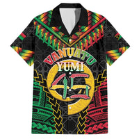 Vanuatu 46th Anniversary Independence Day Family Matching Off The Shoulder Long Sleeve Dress and Hawaiian Shirt Melanesian Warrior With Sand Drawing Pattern LT05 Dad's Shirt - Short Sleeve Black - Polynesian Pride