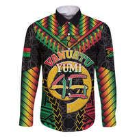 Vanuatu 46th Anniversary Independence Day Family Matching Off The Shoulder Long Sleeve Dress and Hawaiian Shirt Melanesian Warrior With Sand Drawing Pattern LT05 Dad's Shirt - Long Sleeve Black - Polynesian Pride