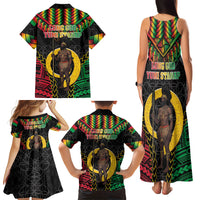 Vanuatu 46th Anniversary Independence Day Family Matching Tank Maxi Dress and Hawaiian Shirt Melanesian Warrior With Sand Drawing Pattern LT05 - Polynesian Pride