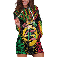 Vanuatu 46th Anniversary Independence Day Hoodie Dress Melanesian Warrior With Sand Drawing Pattern LT05 Black - Polynesian Pride