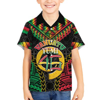 Vanuatu 46th Anniversary Independence Day Kid Hawaiian Shirt Melanesian Warrior With Sand Drawing Pattern LT05 Kid Black - Polynesian Pride