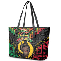 Vanuatu 46th Anniversary Independence Day Leather Tote Bag Melanesian Warrior With Sand Drawing Pattern LT05 - Polynesian Pride