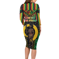 Vanuatu 46th Anniversary Independence Day Long Sleeve Bodycon Dress Melanesian Warrior With Sand Drawing Pattern LT05 - Polynesian Pride