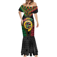 Vanuatu 46th Anniversary Independence Day Mermaid Dress Melanesian Warrior With Sand Drawing Pattern LT05 - Polynesian Pride