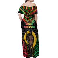 Vanuatu 46th Anniversary Independence Day Off Shoulder Maxi Dress Melanesian Warrior With Sand Drawing Pattern LT05 - Polynesian Pride